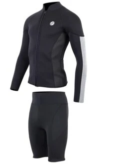 Two Bare Feet Perspective Full Zip 2.5mm Wetsuit Jacket & Shorts Set (Black/Grey/Grey) -Ocean Glide Ready utin8f s