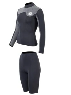 Two Bare Feet Womens Aspect Fleece Lined Zipless Thermal 2.5mm Superstretch Wetsuit Top & Shorts Set (Black/Grey) -Ocean Glide Ready w1a8mz o