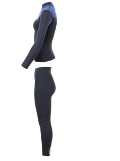 Two Bare Feet Womens Aspect Fleece Lined Zipless Thermal 2.5mm Superstretch Wetsuit Top & Pants Set (Black/Blue) -Ocean Glide Ready w3s3fr t