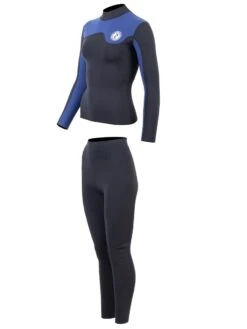 Two Bare Feet Womens Aspect Fleece Lined Zipless Thermal 2.5mm Superstretch Wetsuit Top & Pants Set (Black/Blue) -Ocean Glide Ready w3s3fr y