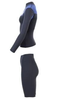 Two Bare Feet Womens Aspect Fleece Lined Zipless Thermal 2.5mm Superstretch Wetsuit Top & Shorts Set (Black/Blue) -Ocean Glide Ready w41gh6 y