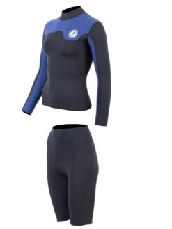 Two Bare Feet Womens Aspect Fleece Lined Zipless Thermal 2.5mm Superstretch Wetsuit Top & Shorts Set (Black/Blue) -Ocean Glide Ready w41gh7 1
