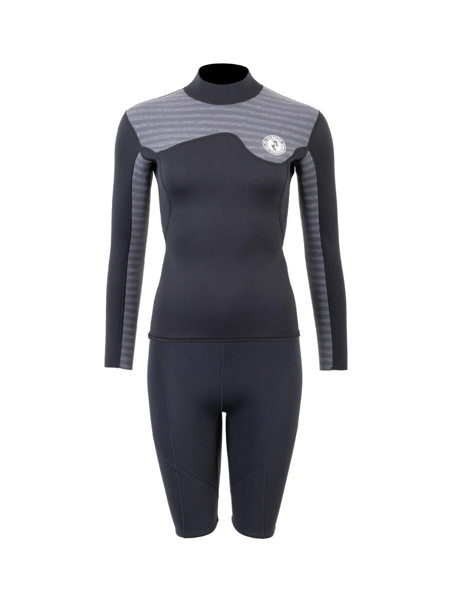 Two Bare Feet Womens Aspect Back Zip 2.5mm Wetsuit Jacket & Shorts Set (Black/Grey Stripes) 1 Two Bare Feet Womens Aspect Back Zip 2.5mm Wetsuit Jacket & Shorts Set (Black/Grey Stripes)