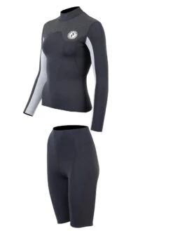 Two Bare Feet Womens Aspect Fleece Lined Zipless Thermal 2.5mm Superstretch Wetsuit Top & Shorts Set (Black/Grey/Grey) -Ocean Glide Ready w6f57b d