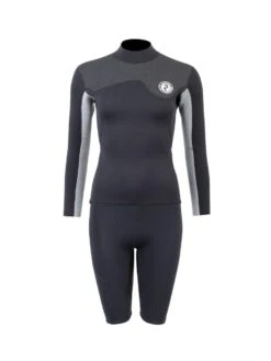Two Bare Feet Womens Aspect Back Zip 2.5mm Wetsuit Jacket & Shorts Set (Black/Grey/Grey)
