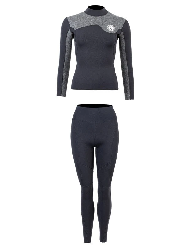 Two Bare Feet Womens Aspect Fleece Lined Zipless Thermal 2.5mm Superstretch Wetsuit Top & Pants Set (Black/Grey) 2 Two Bare Feet Womens Aspect Fleece Lined Zipless Thermal 2.5mm Superstretch Wetsuit Top & Pants Set (Black/Grey) - Image 2