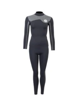 Two Bare Feet Womens Aspect Fleece Lined Zipless Thermal 2.5mm Superstretch Wetsuit Top & Pants Set (Black/Grey)
