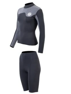 Two Bare Feet Womens Aspect Fleece Lined Zipless Thermal 2.5mm Superstretch Wetsuit Top & Shorts Set (Black/Grey Stripes) -Ocean Glide Ready wcwsxi 6