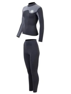 Two Bare Feet Womens Aspect Fleece Lined Zipless Thermal 2.5mm Superstretch Wetsuit Top & Pants Set (Black/Grey Stripes) -Ocean Glide Ready wd4cal b