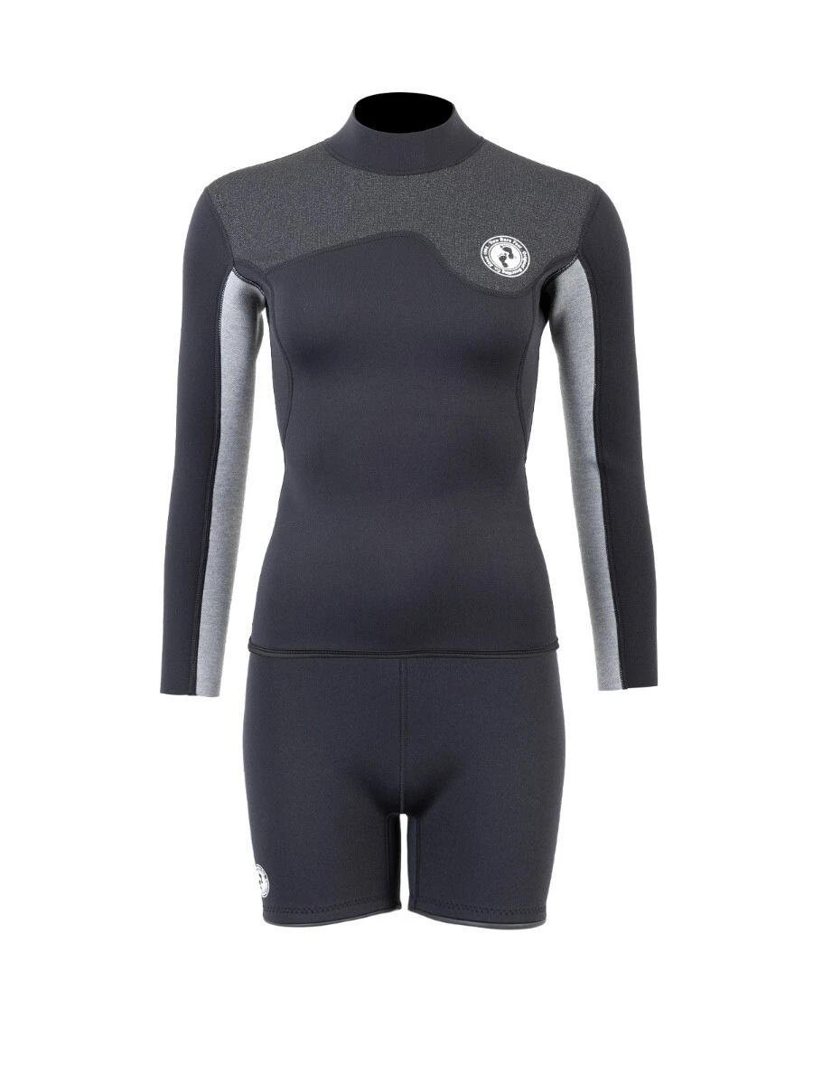 Two Bare Feet Womens Aspect Back Zip 2.5mm Wetsuit Jacket & Hotpants Set (Black/Grey/Grey) 1 Two Bare Feet Womens Aspect Back Zip 2.5mm Wetsuit Jacket & Hotpants Set (Black/Grey/Grey)
