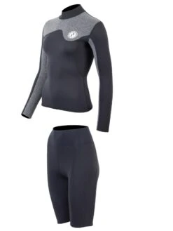 Two Bare Feet Womens Aspect Back Zip 2.5mm Wetsuit Jacket & Shorts Set (Black/Grey) -Ocean Glide Ready wfqn6i s