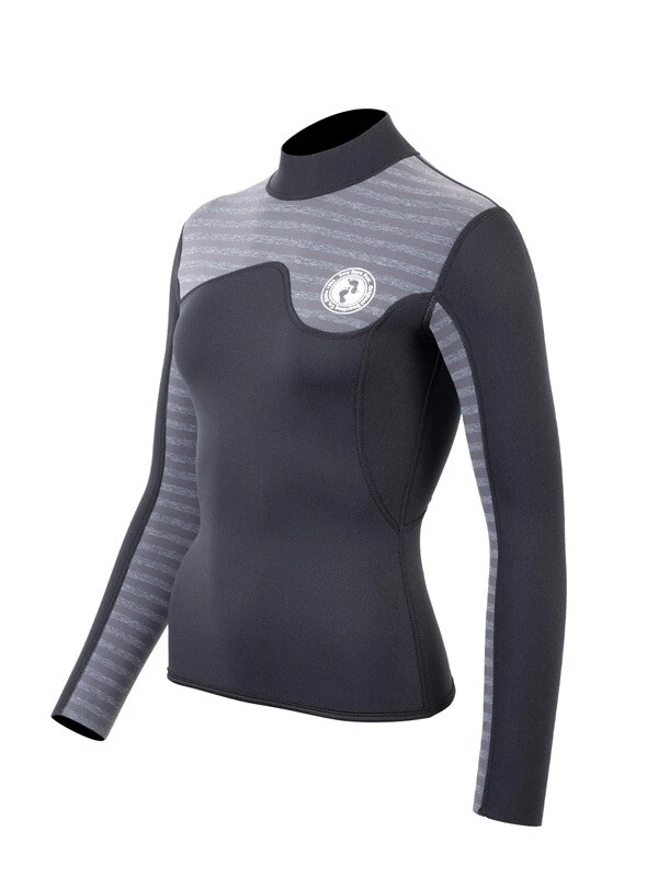 Two Bare Feet Womens Aspect Back Zip 2.5mm Wetsuit Jacket (Black/Grey Stripes) 2 Two Bare Feet Womens Aspect Back Zip 2.5mm Wetsuit Jacket (Black/Grey Stripes) - Image 2
