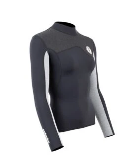 Two Bare Feet Womens Aspect Fleece Lined Zipless Thermal 2.5mm Superstretch Wetsuit Top (Black/Grey/Grey) -Ocean Glide Ready womens aspect fleece lined thermal top black grey grey 8