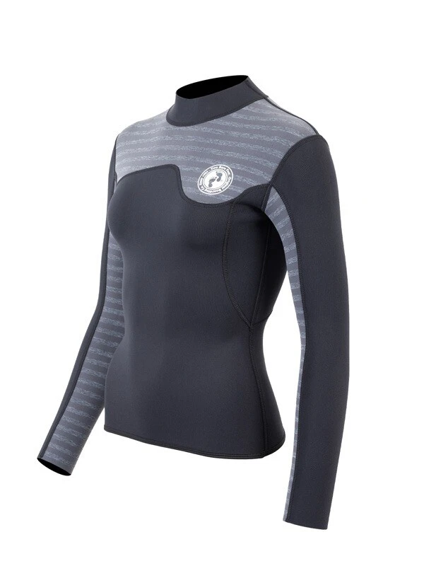 Two Bare Feet Womens Aspect Fleece Lined Zipless Thermal 2.5mm Superstretch Wetsuit Top (Black/Grey Stripe) 2 Two Bare Feet Womens Aspect Fleece Lined Zipless Thermal 2.5mm Superstretch Wetsuit Top (Black/Grey Stripe) - Image 2