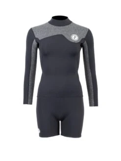 Two Bare Feet Womens Aspect Fleece Lined Zipless Thermal 2.5mm Superstretch Wetsuit Top & Hotpants Set (Black/Grey)