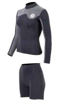 Two Bare Feet Womens Aspect Fleece Lined Zipless Thermal 2.5mm Superstretch Wetsuit Top & Hotpants Set (Black/Grey) -Ocean Glide Ready wswyss 6 1