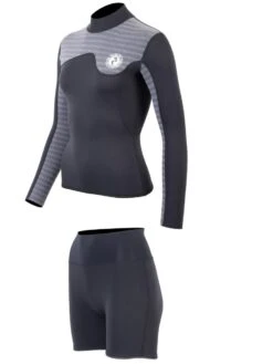 Two Bare Feet Womens Aspect Back Zip 2.5mm Wetsuit Jacket & Hotpants Set (Black/Grey Stripes) 10 Two Bare Feet Womens Aspect Back Zip 2.5mm Wetsuit Jacket & Hotpants Set (Black/Grey Stripes) -Ocean Glide Ready wv52mz 3